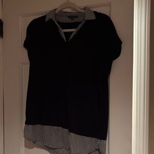 Adrianna Papell Black and White Striped faux 2 pc  Shirt